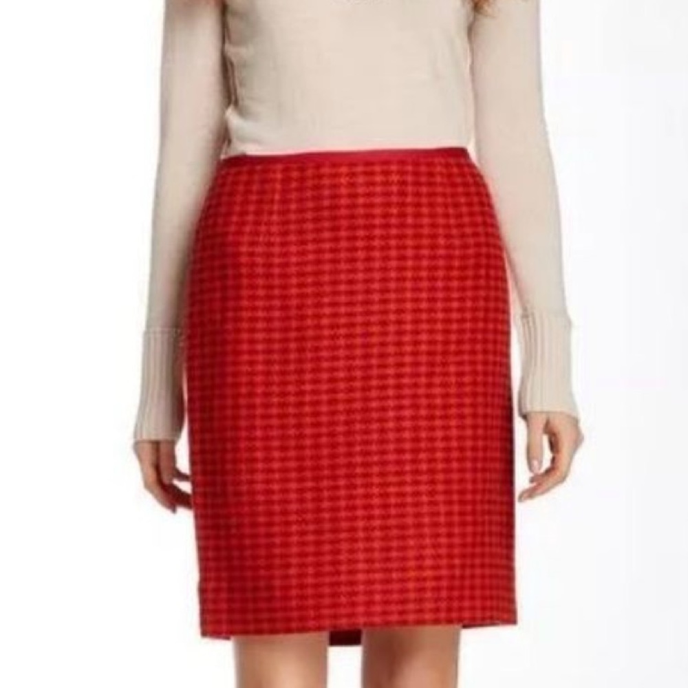 Tory Burch Cornelia Wool Blend Tweed Herringbone Red Pencil Skirt Red Size 2
